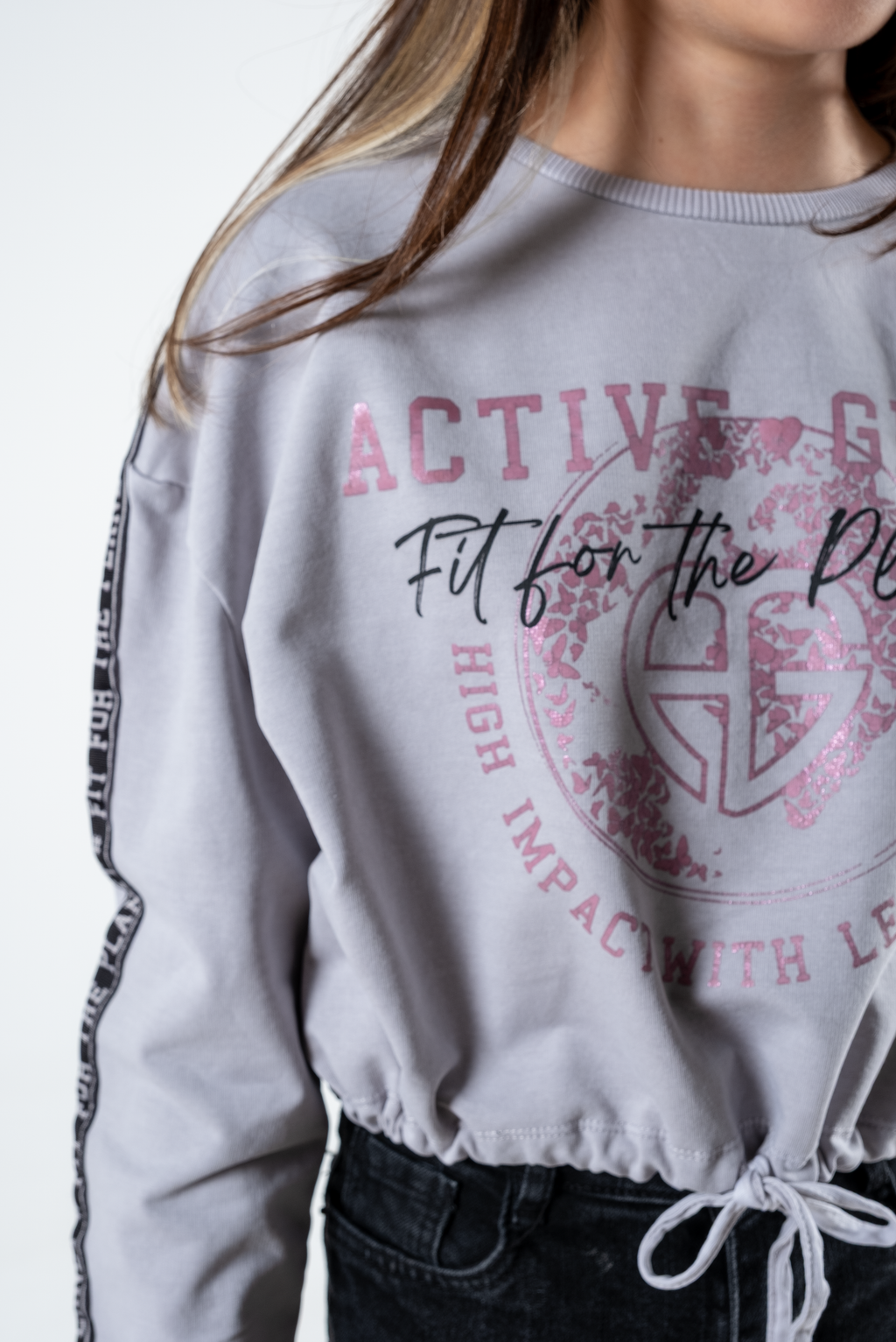 Kız Çocuk Baskılı Beli Büzgülü Uzun Kollu Sweatshirt – 4 Renk Seçeneği