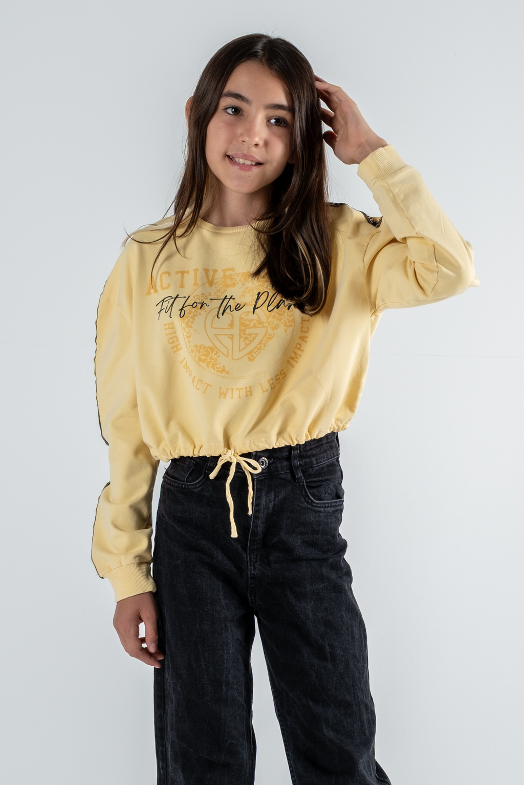 Kız Çocuk Baskılı Beli Büzgülü Uzun Kollu Sweatshirt – 4 Renk Seçeneği