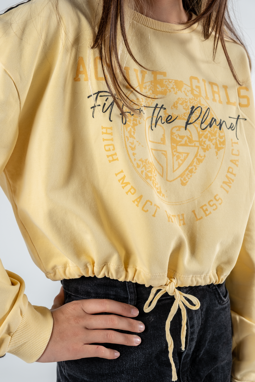 Kız Çocuk Baskılı Beli Büzgülü Uzun Kollu Sweatshirt – 4 Renk Seçeneği