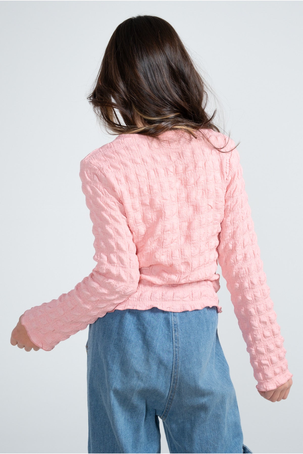 Kız Çocuk Doku Desenli Uzun Kollu Bluz – 3 Renk Seçeneği