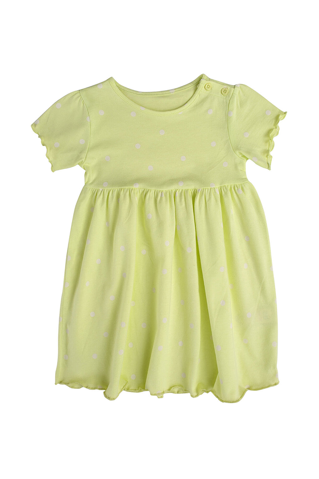 Kız Bebek %100 Pamuk Düğmeli Elbise – Puantiyeli & Düz Renk Seçenekleri