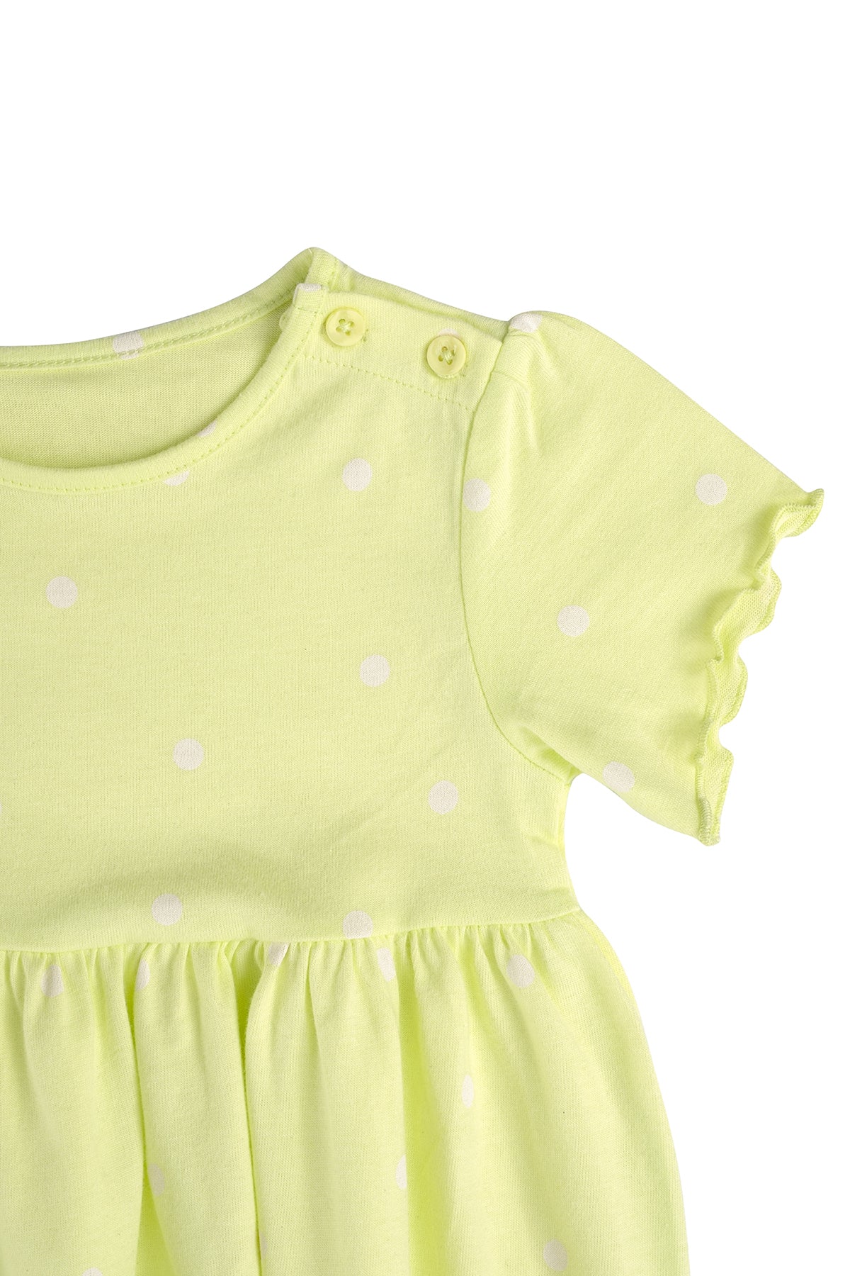 Kız Bebek %100 Pamuk Düğmeli Elbise – Puantiyeli & Düz Renk Seçenekleri