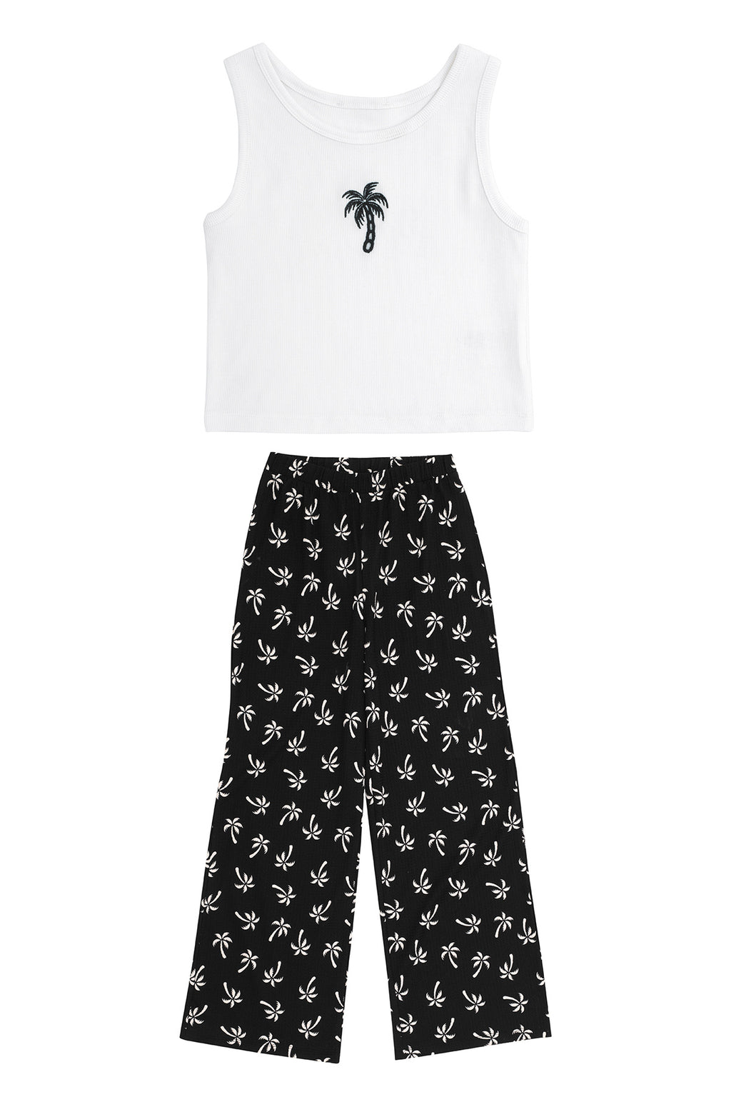Kız Çocuk Beyaz Tişört Ve Çiçek Desenli Pembe Pantolon Takımı / Farklı Renk Seçenekleriyle - Siyah