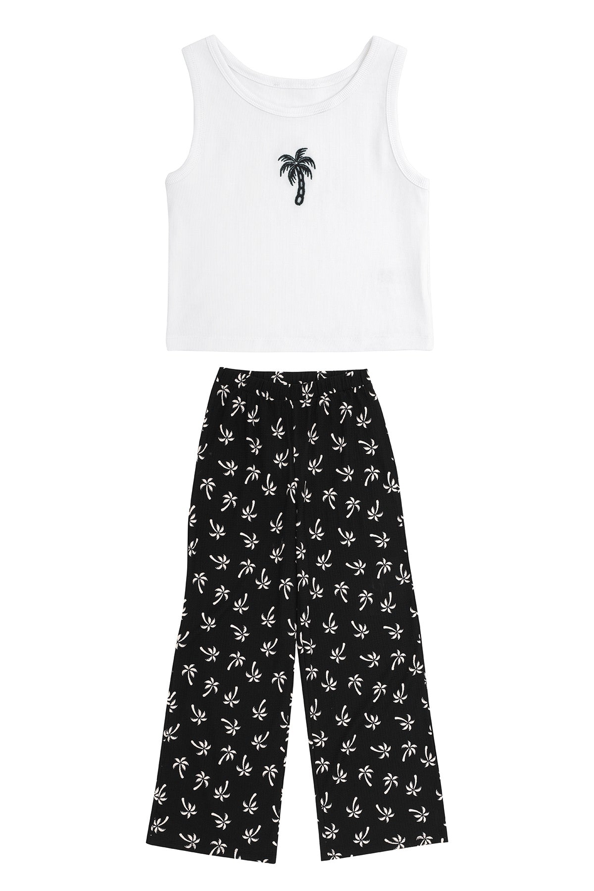 Kız Çocuk Beyaz Tişört Ve Çiçek Desenli Pembe Pantolon Takımı / Farklı Renk Seçenekleriyle - Siyah