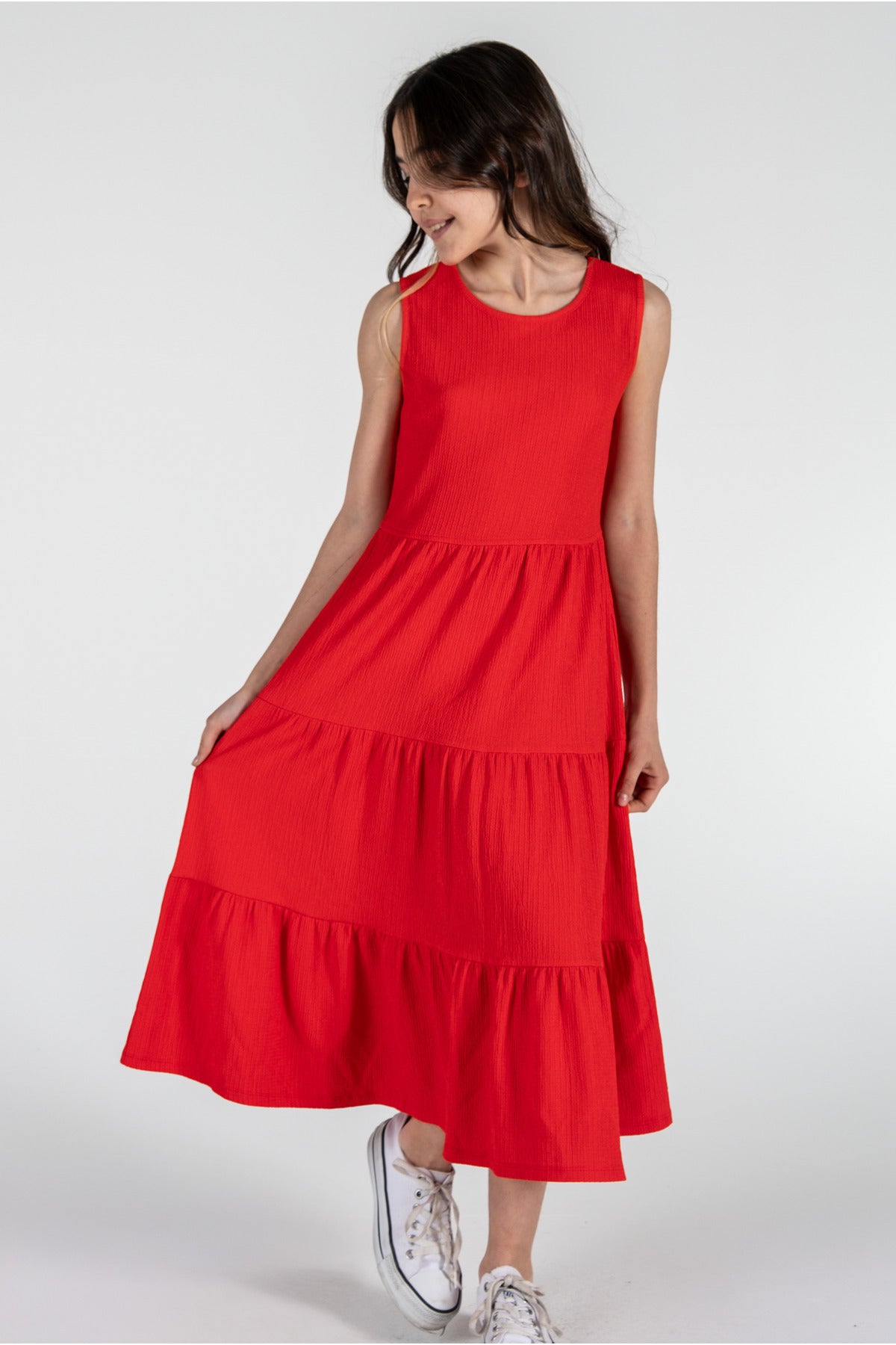 Kız Çocuk Bürümcük Elbise / Farklı Renk Seçenekleriyle - Kırmızı