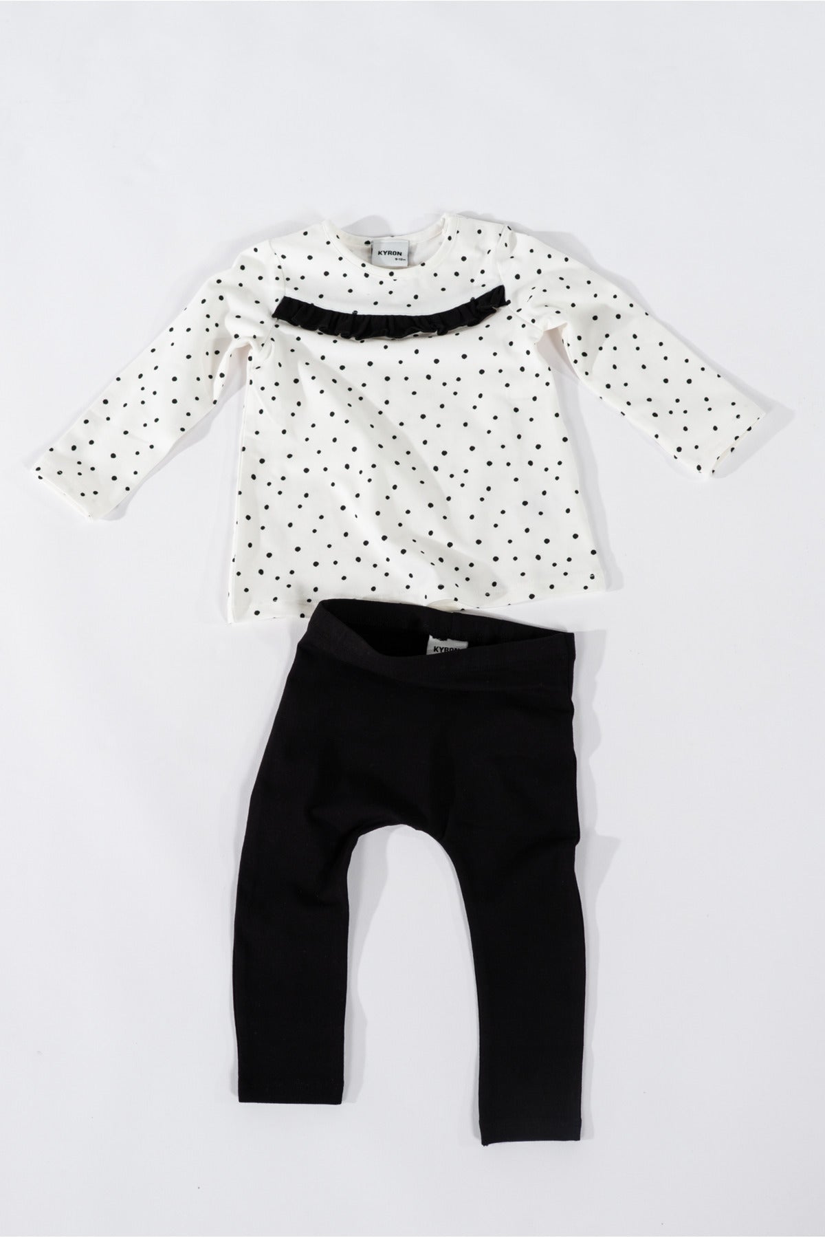 Kız Bebek Puantiyeli Alt Üst Takım / T-Shirt Ve Tayt / Pamuklu Kumaş / Yeni Trend / Siyah - Beyaz - Siyah - Beyaz