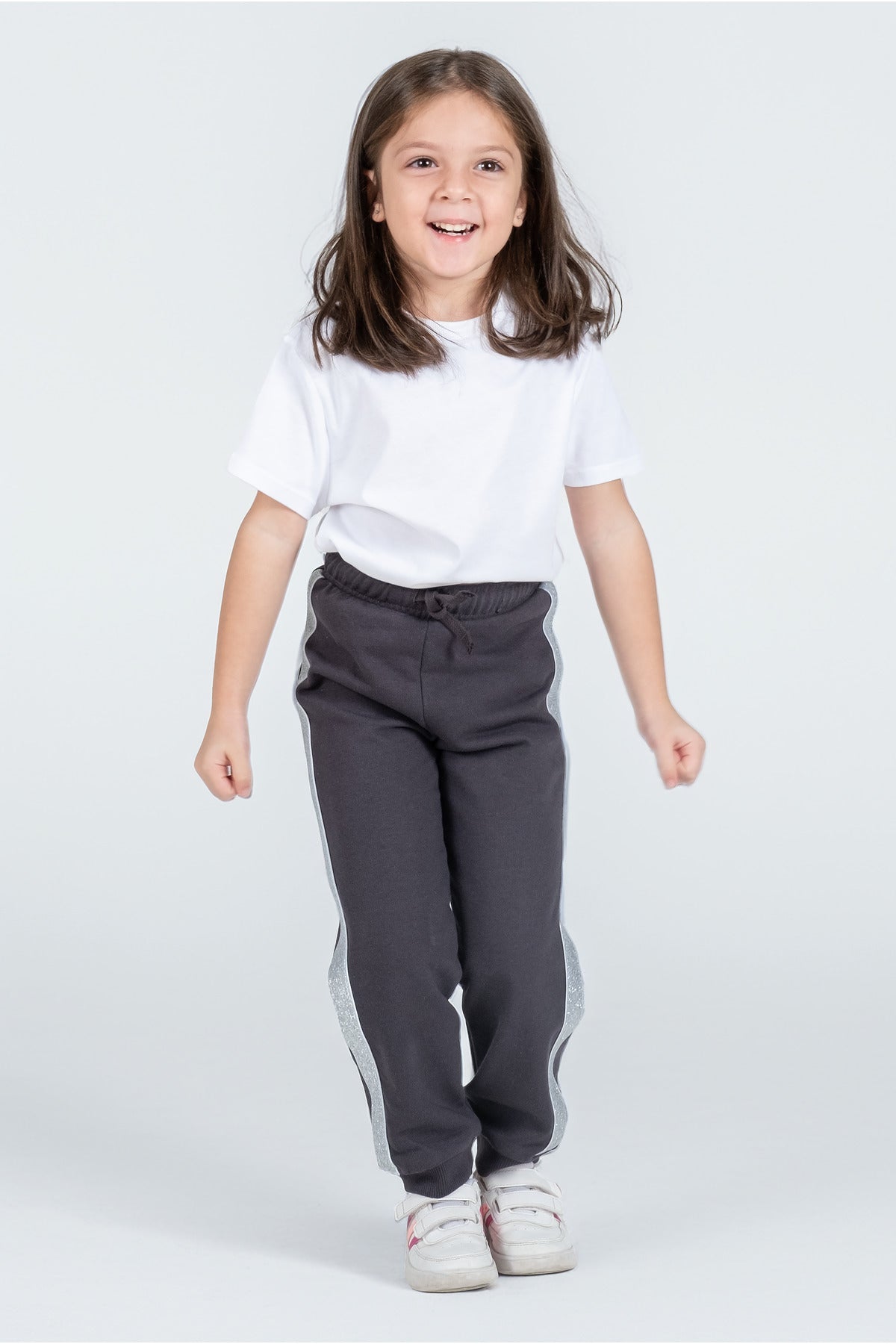 Çocuk Siyah Parlak Şerit Detaylı Pamuk Eşofman Altı -