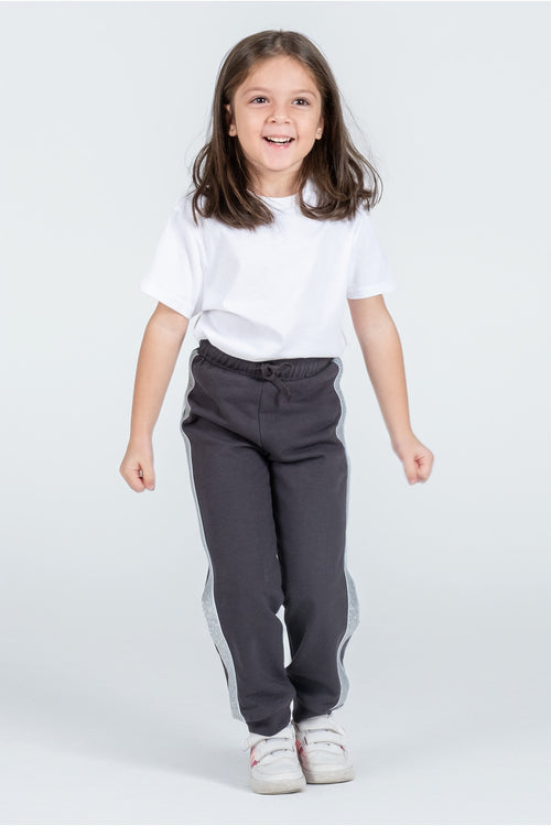 Çocuk Siyah Parlak Şerit Detaylı Pamuk Eşofman Altı -