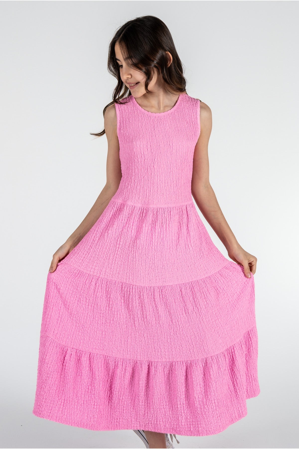 Kız Çocuk Bürümcük Elbise / Farklı Renk Seçenekleriyle - Pembe