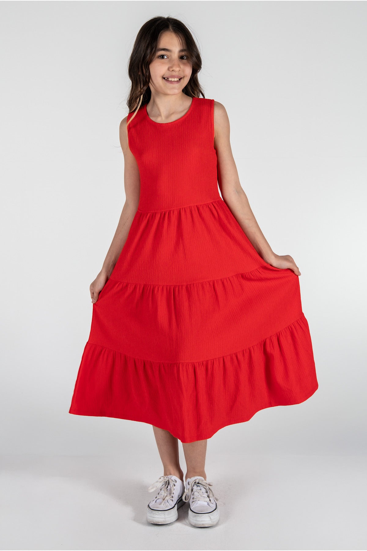 Kız Çocuk Bürümcük Elbise / Farklı Renk Seçenekleriyle - Kırmızı