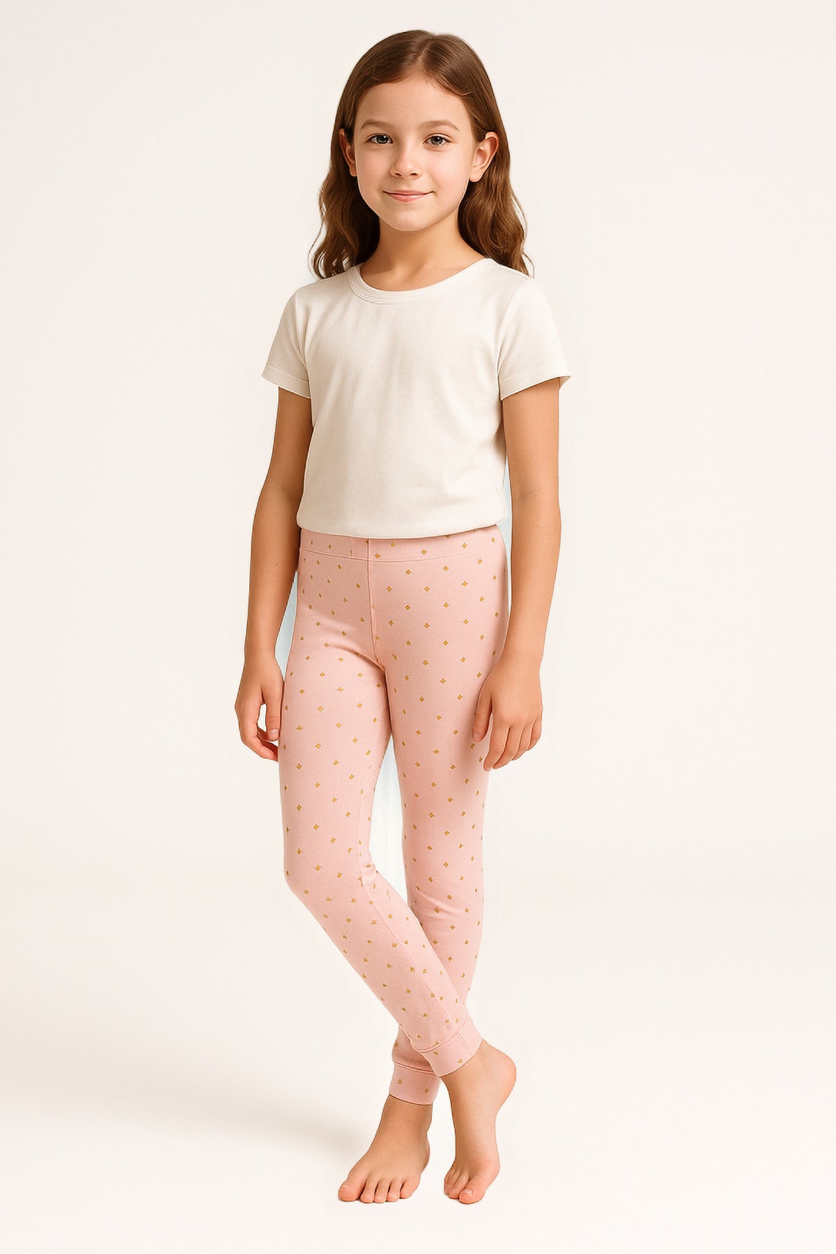%100 Pamuk Kız Çocuk Puantiyeli Pantolon - Rahat Ve Modern Kesim - Somon