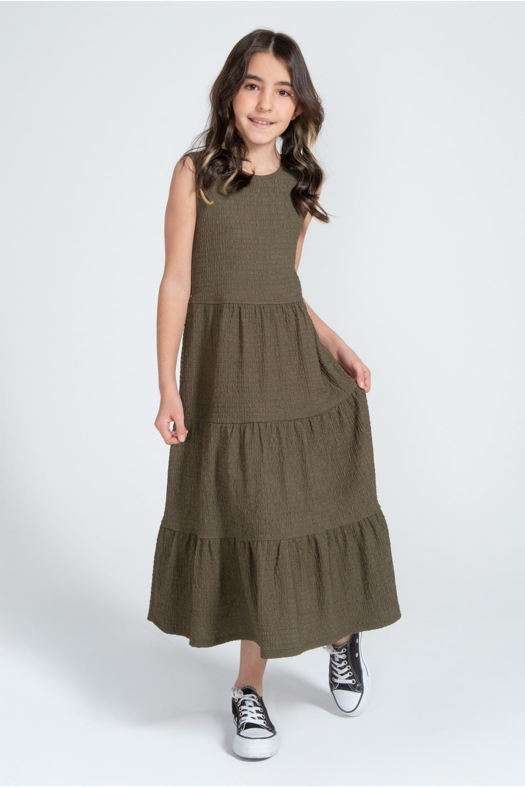 Kız Çocuk Bürümcük Elbise / Farklı Renk Seçenekleriyle - Haki