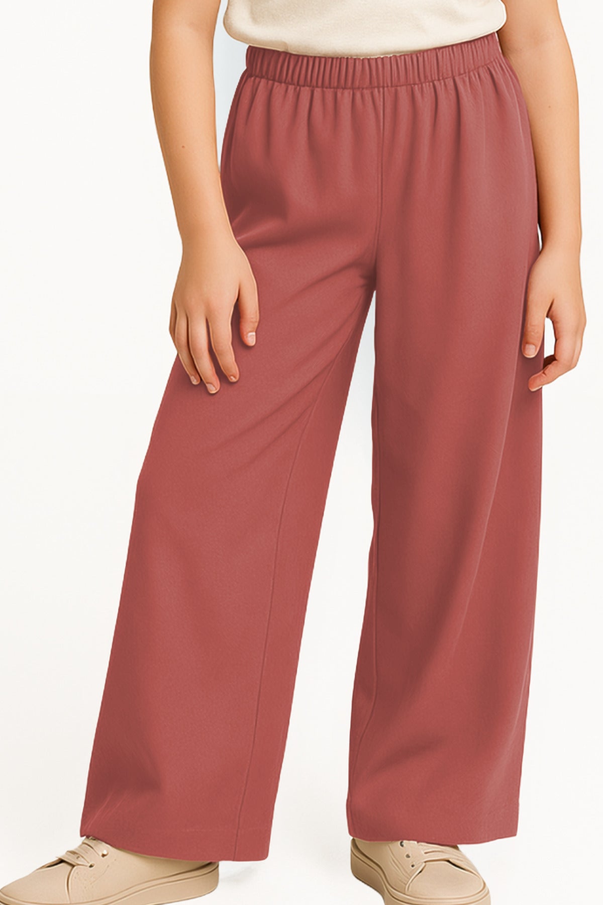 Kız Çocuk Geniş Paça Rahat Pantolon – Kiremit | Günlük & Modern Stil