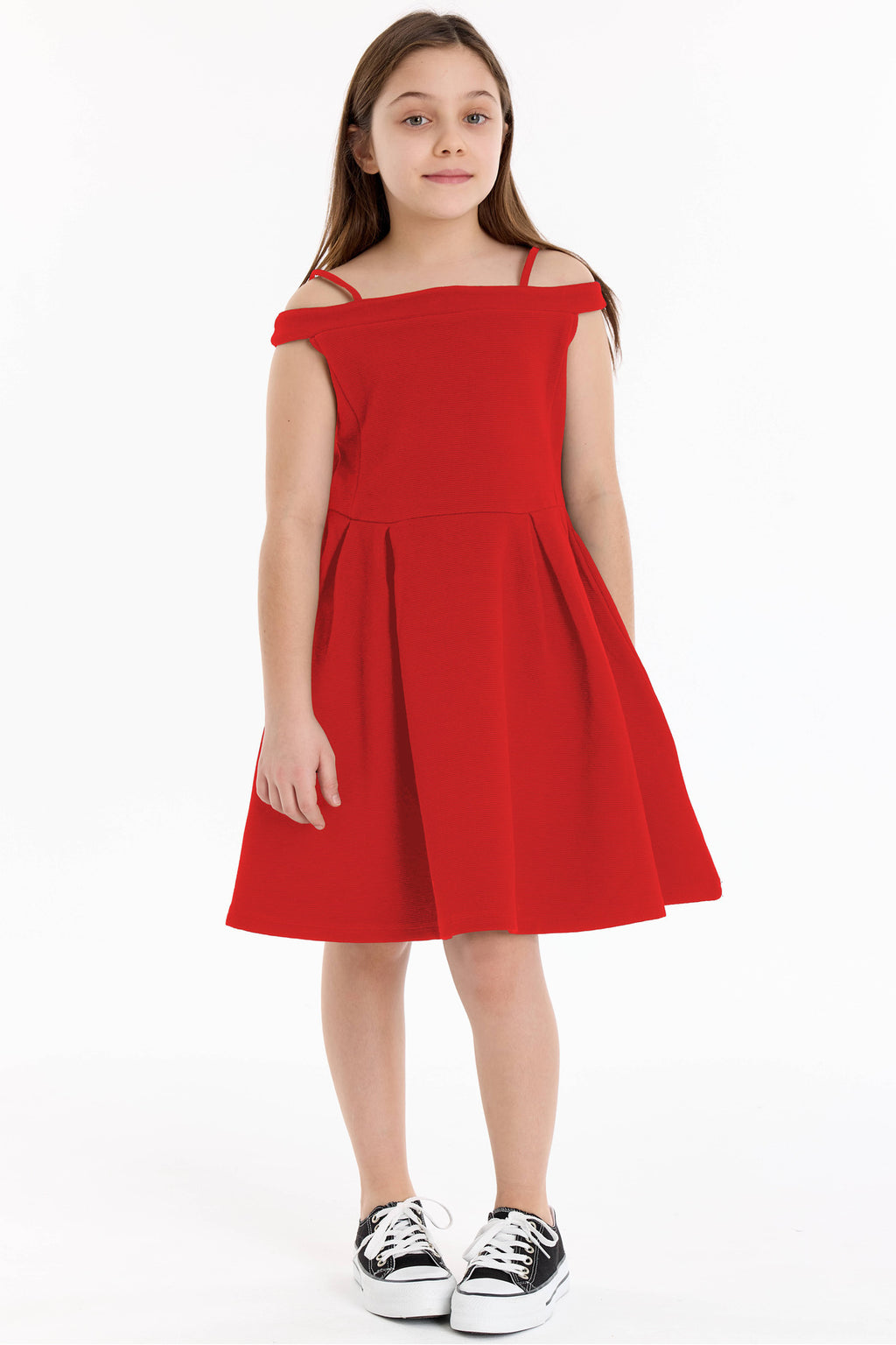 İp Askılı Kız Çocuk Elbise - Siyah - Kırmızı