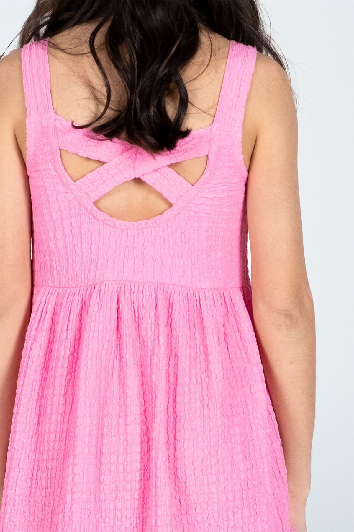 Kız Çocuk Bürümcük Kumaş Elbise / Farklı Renk Seçenekleri - Pembe