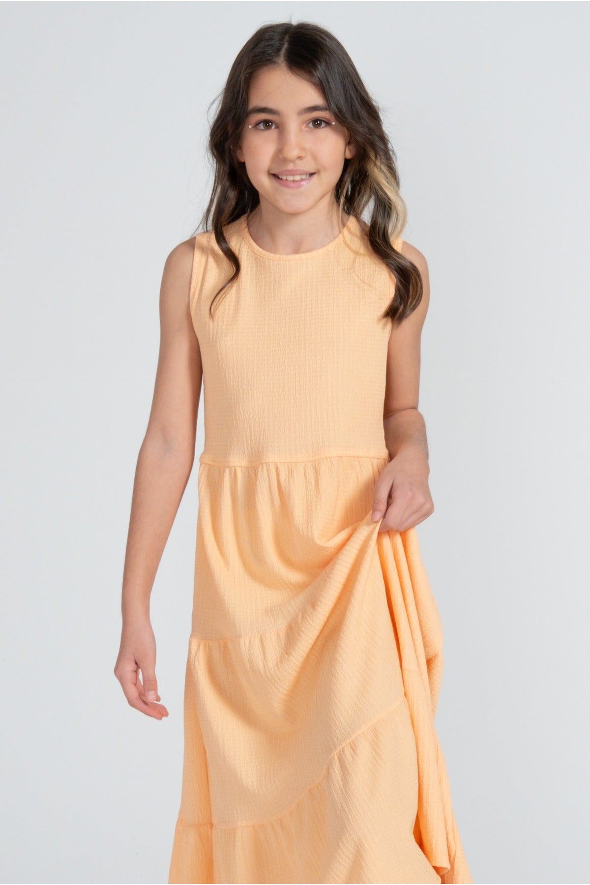 Kız Çocuk Bürümcük Elbise / Farklı Renk Seçenekleriyle - Turuncu