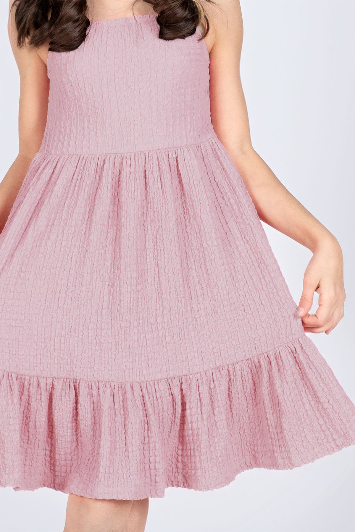 Kız Çocuk Bürümcük Kumaş Elbise / Farklı Renk Seçenekleri - Gül Kurusu