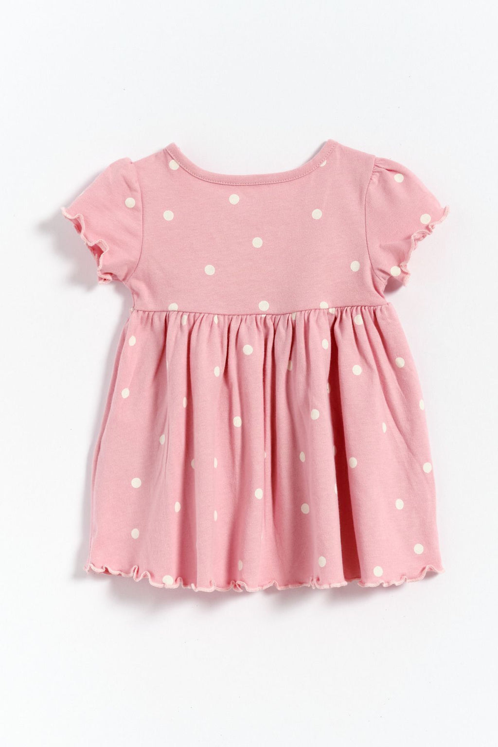 %100 Pamuk Yaka Düğme Kapama Kız Bebek Elbise - Lila - Pembe