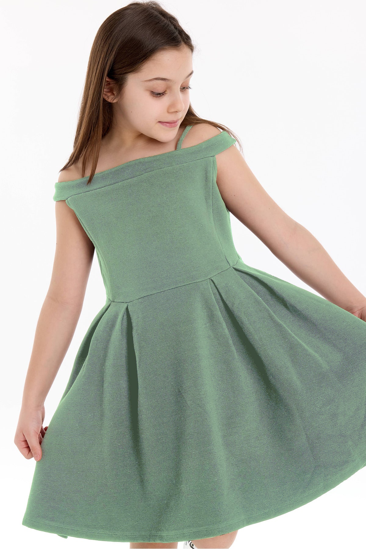 İp Askılı Kız Çocuk Elbise - Siyah - Yeşil