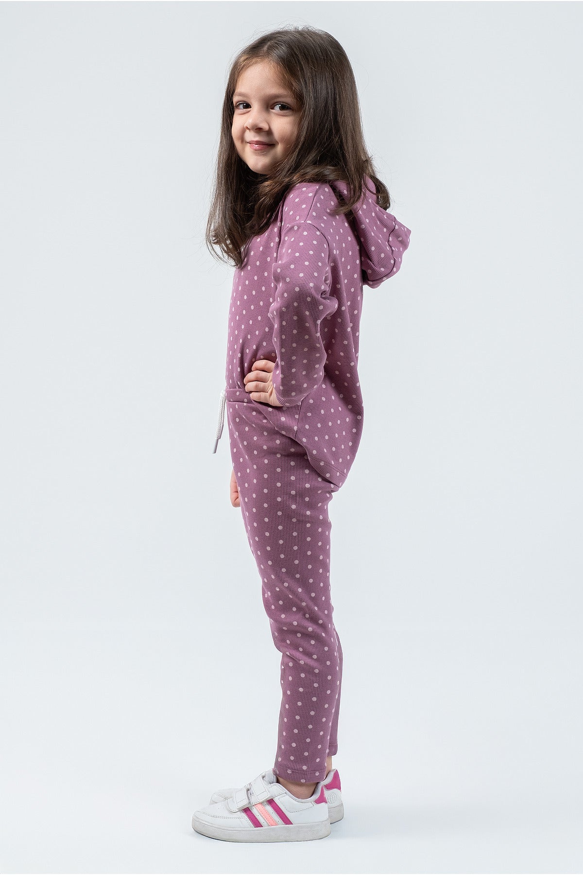 Kız Çocuk Puantiyeli Kapüşonlu Takım – 3 Renk Seçeneği