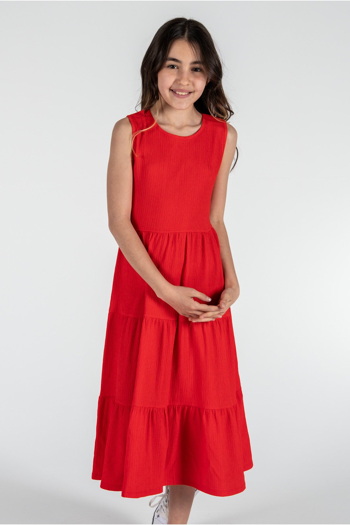 Kız Çocuk Bürümcük Elbise / Farklı Renk Seçenekleriyle - Kırmızı