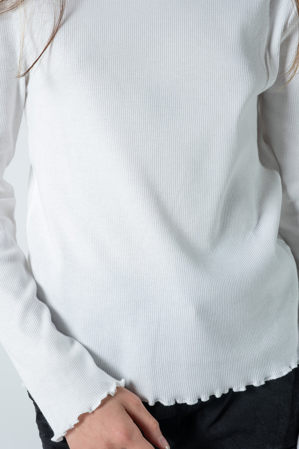 Kız Çocuk Uzun Kollu Fitilli Bluz / Rahat Ve Şık Tasarım / Farklı Renk Seçenekleriyle - Beyaz