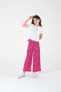 Kız Çocuk Beyaz Tişört Ve Çiçek Desenli Pembe Pantolon Takımı / Farklı Renk Seçenekleriyle - Beyaz
