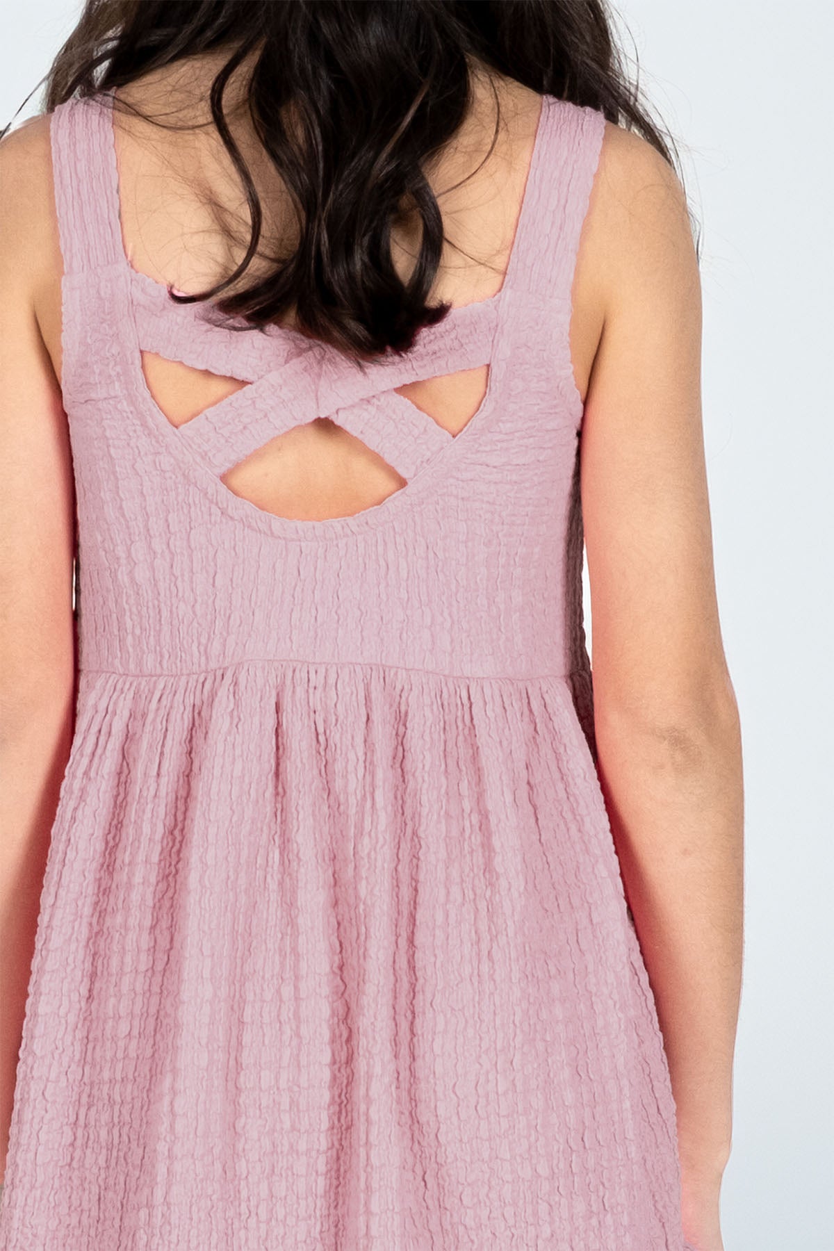 Kız Çocuk Bürümcük Kumaş Elbise / Farklı Renk Seçenekleri - Gül Kurusu