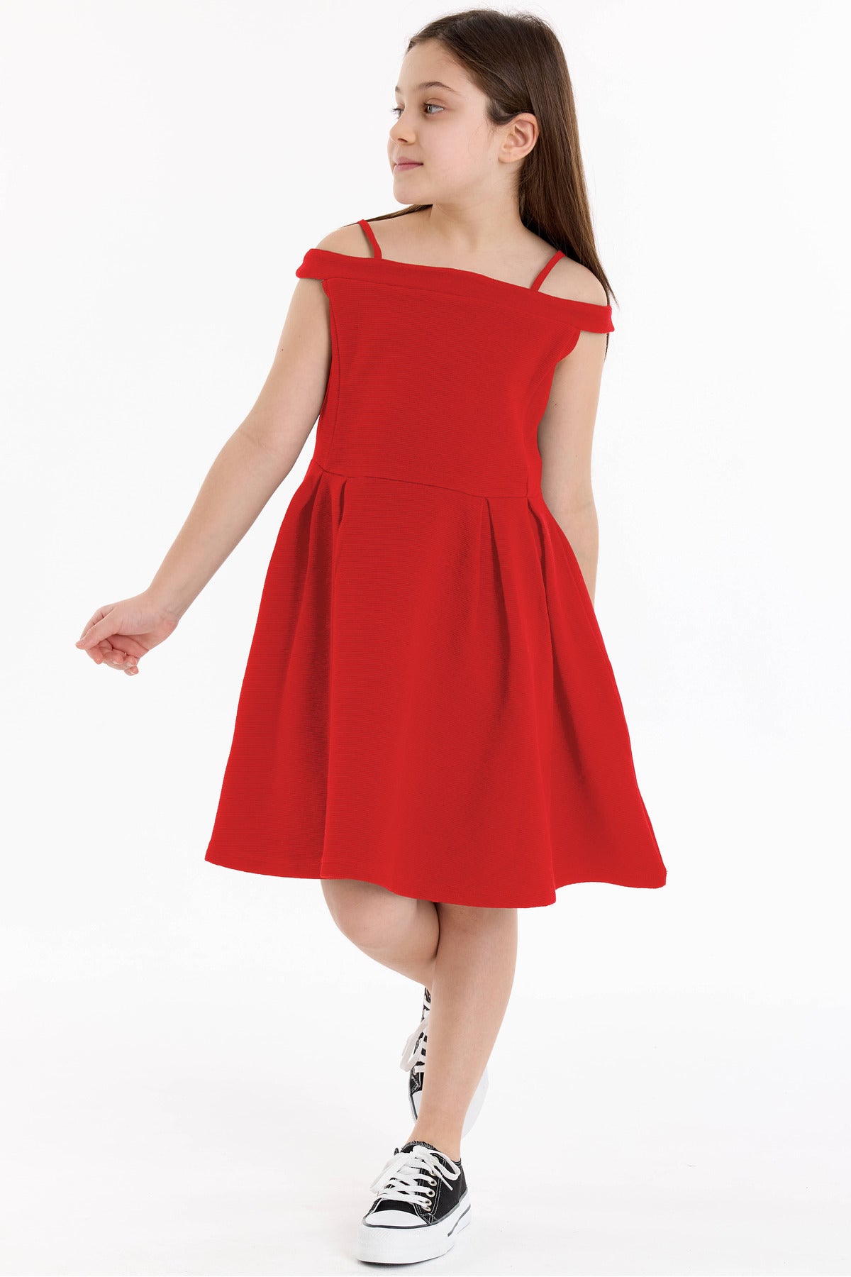 İp Askılı Kız Çocuk Elbise - Siyah - Kırmızı