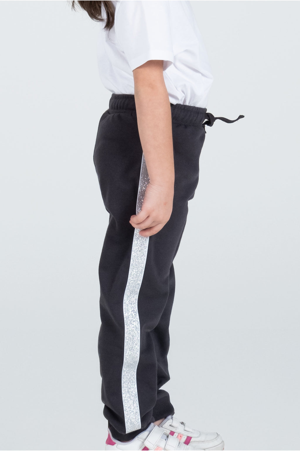 Çocuk Siyah Parlak Şerit Detaylı Pamuk Eşofman Altı -