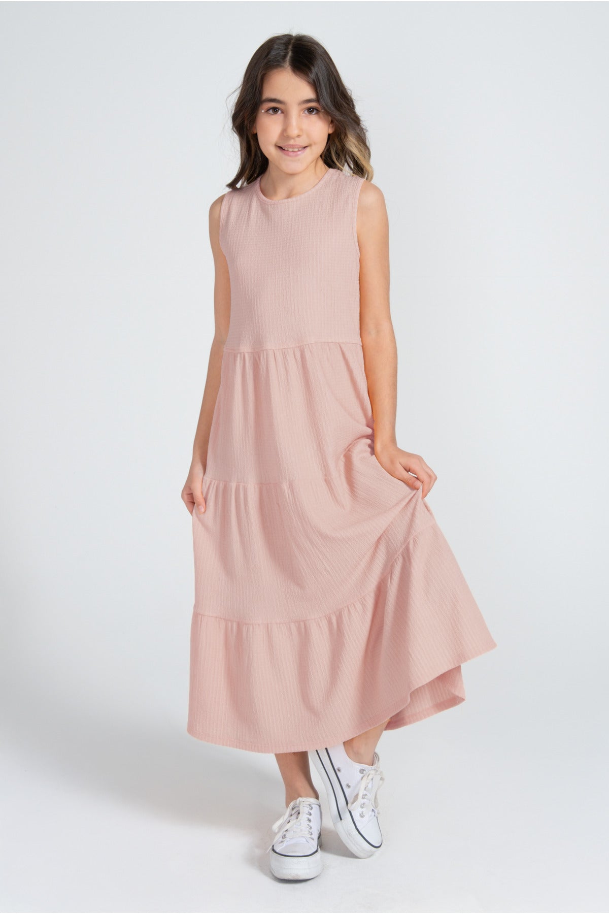 Kız Çocuk Bürümcük Elbise / Farklı Renk Seçenekleriyle - Gül Kurusu