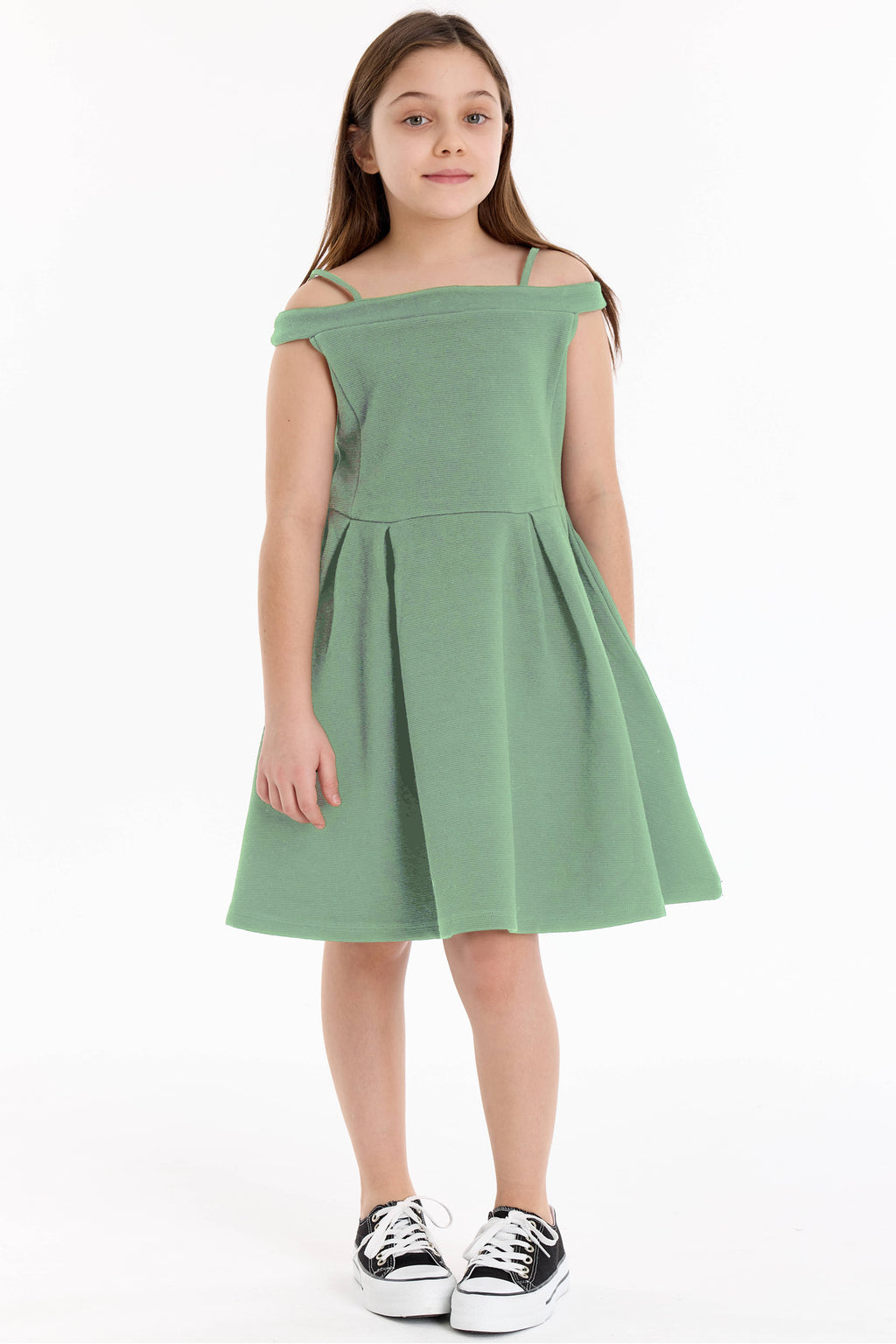 İp Askılı Kız Çocuk Elbise - Siyah - Yeşil