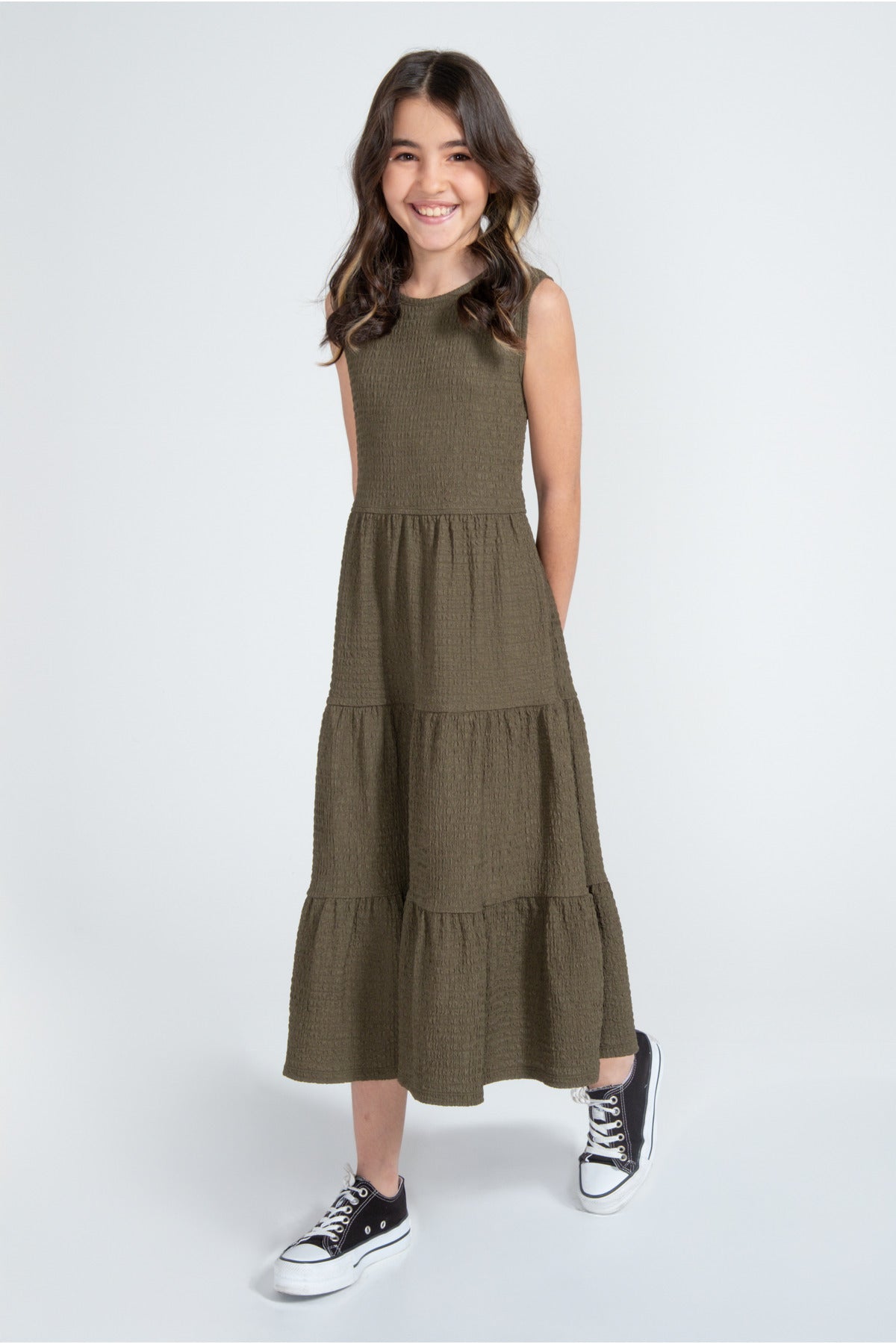 Kız Çocuk Bürümcük Elbise / Farklı Renk Seçenekleriyle - Haki