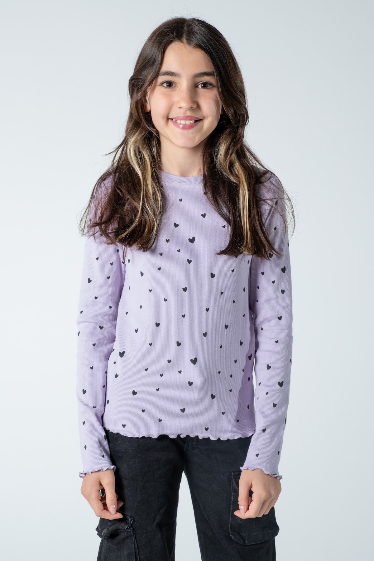 Kız Çocuk Uzun Kollu Fitilli Bluz / Rahat Ve Şık Tasarım / Farklı Renk Seçenekleriyle - Lila