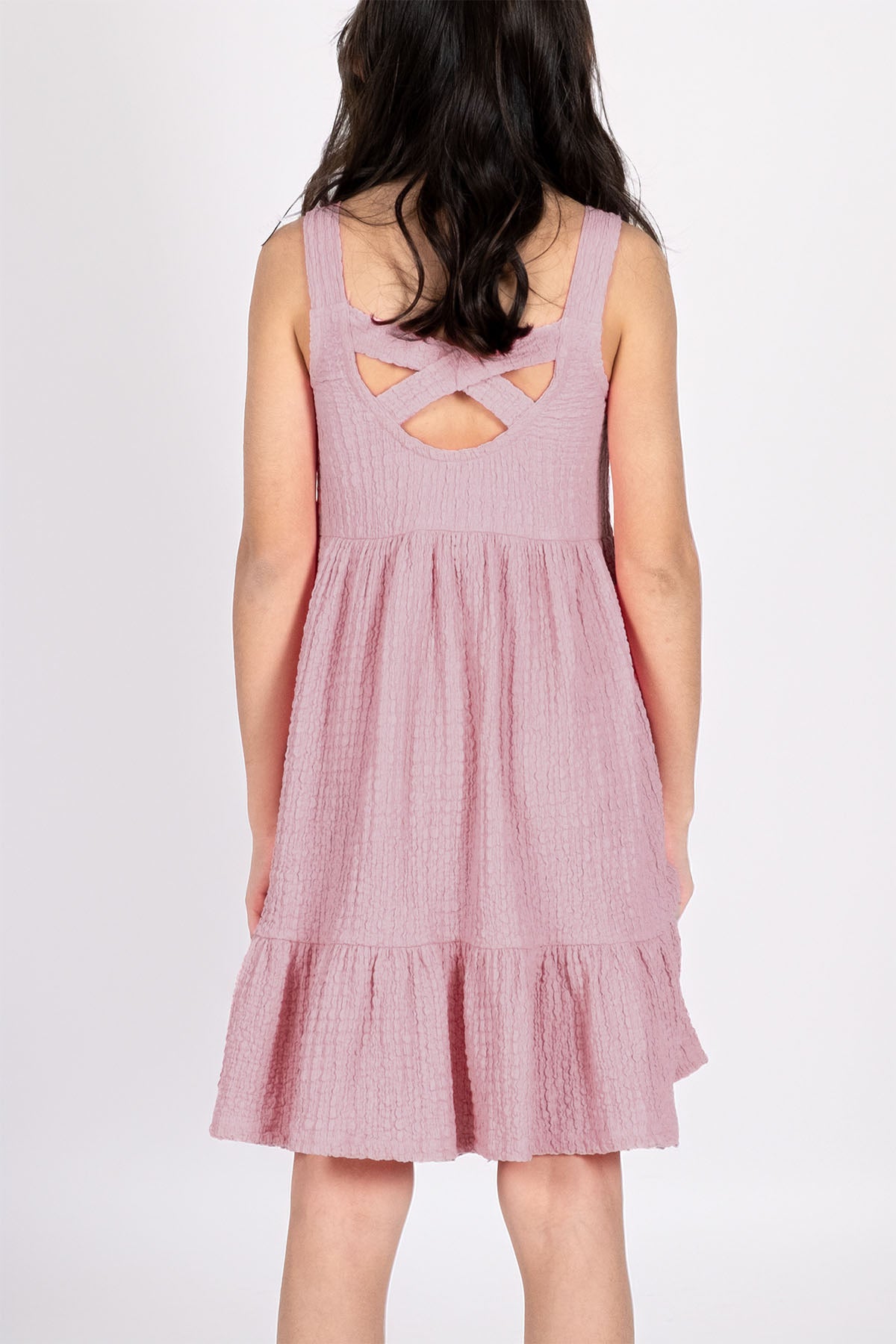 Kız Çocuk Bürümcük Kumaş Elbise / Farklı Renk Seçenekleri - Gül Kurusu