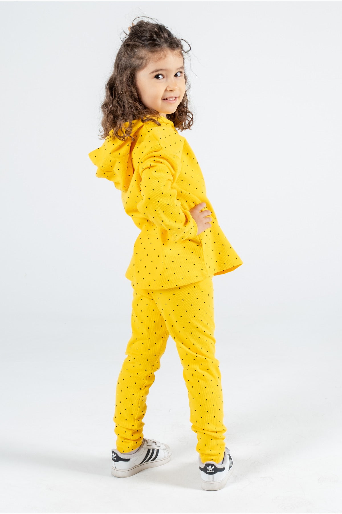 Kız Çocuk Puantiyeli Kapüşonlu Takım – 3 Renk Seçeneği
