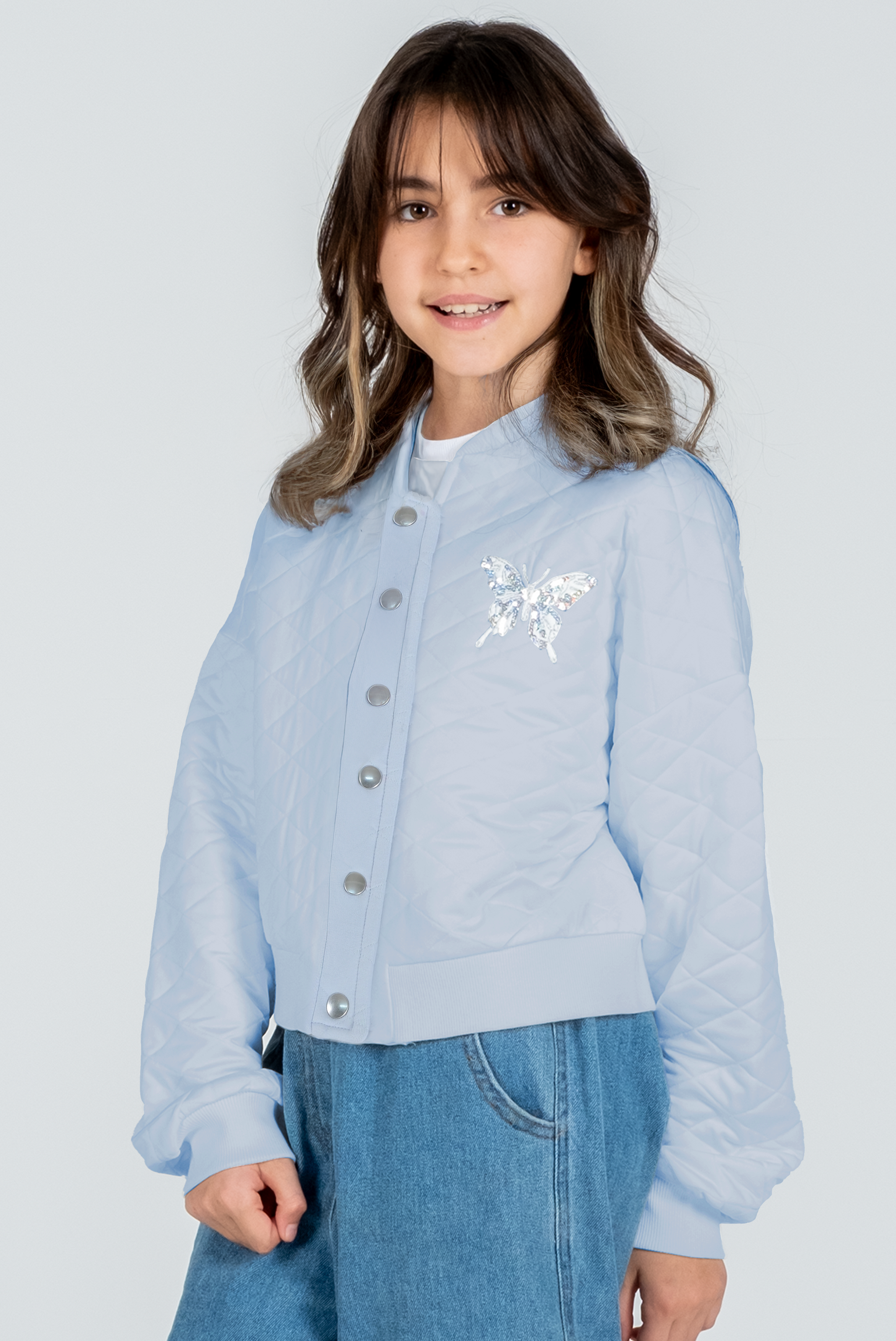 Kız Çocuk Kapitone Ceket – Kelebek Detaylı, Fermuarlı & Düğmeli | 3 Renk Seçeneği
