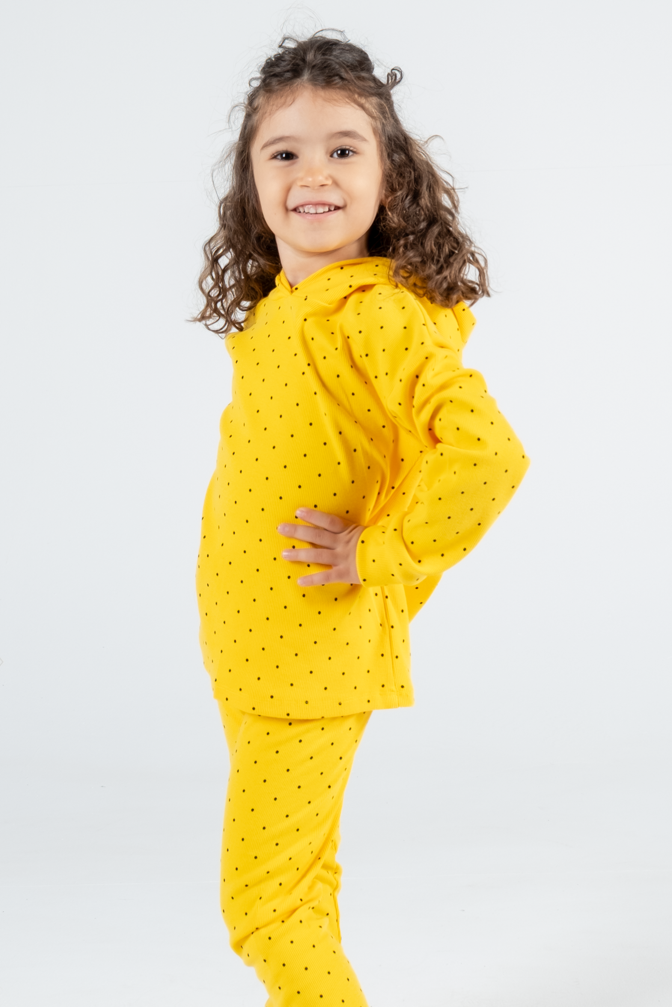 Kız Çocuk Puantiyeli Kapüşonlu Takım – 3 Renk Seçeneği
