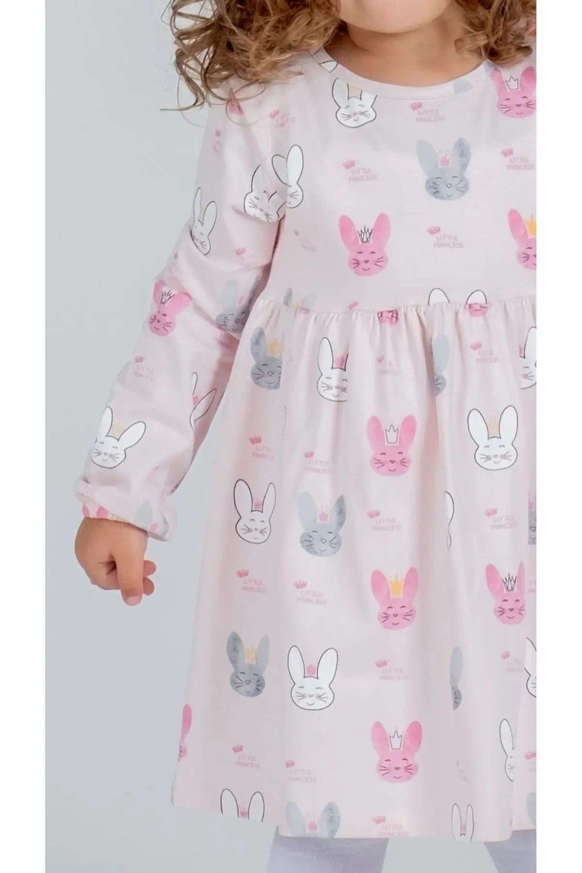 Kız Bebek Tavşan Desenli Pamuklu Elbise – Pembe