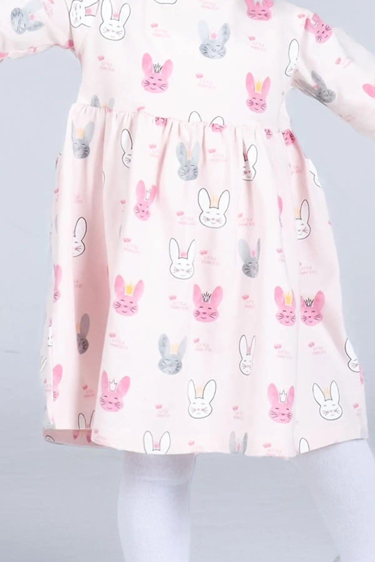 Kız Bebek Tavşan Desenli Pamuklu Elbise – Pembe