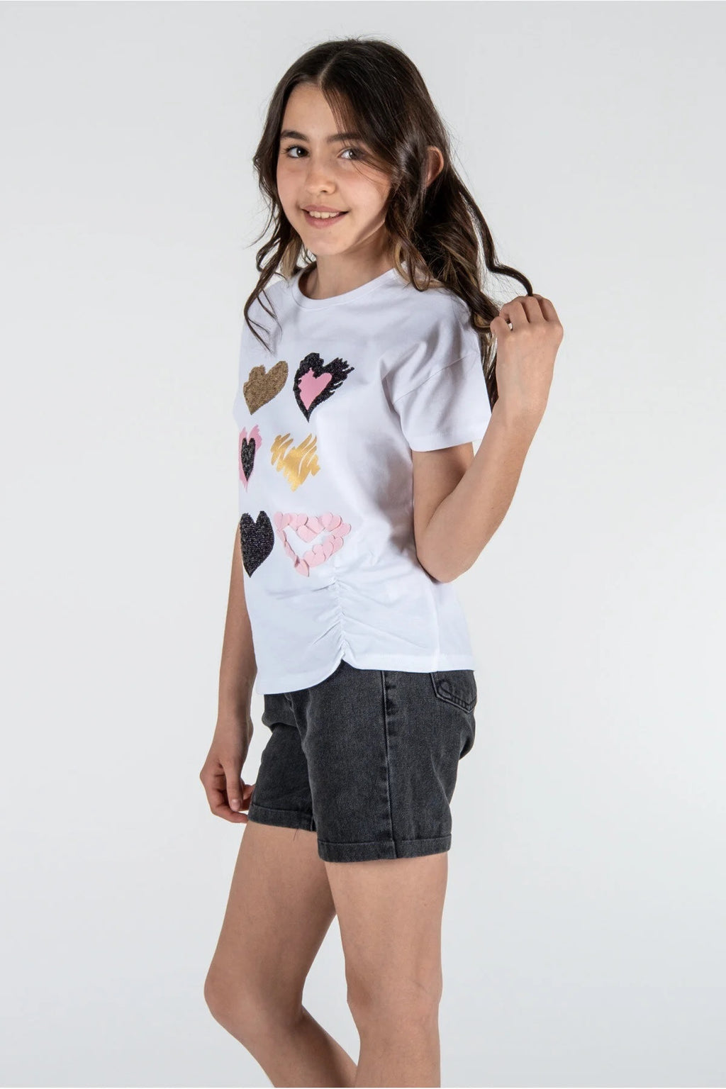 Kız Çocuk %100 Pamuk Kalpli Payetli Tişört – Yazlık & Eğlenceli (2 Renk Seçeneği)
