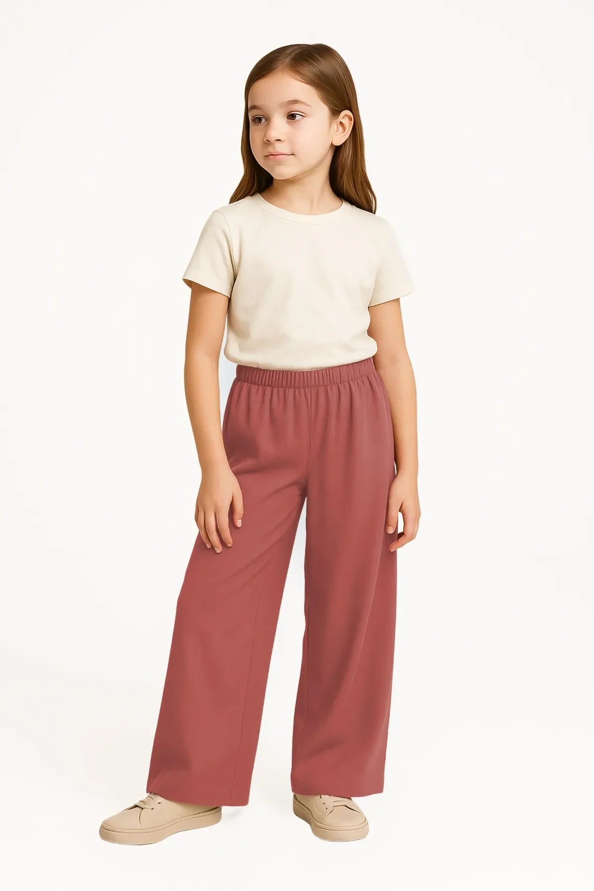 Kız Çocuk Geniş Paça Rahat Pantolon – Kiremit | Günlük & Modern Stil