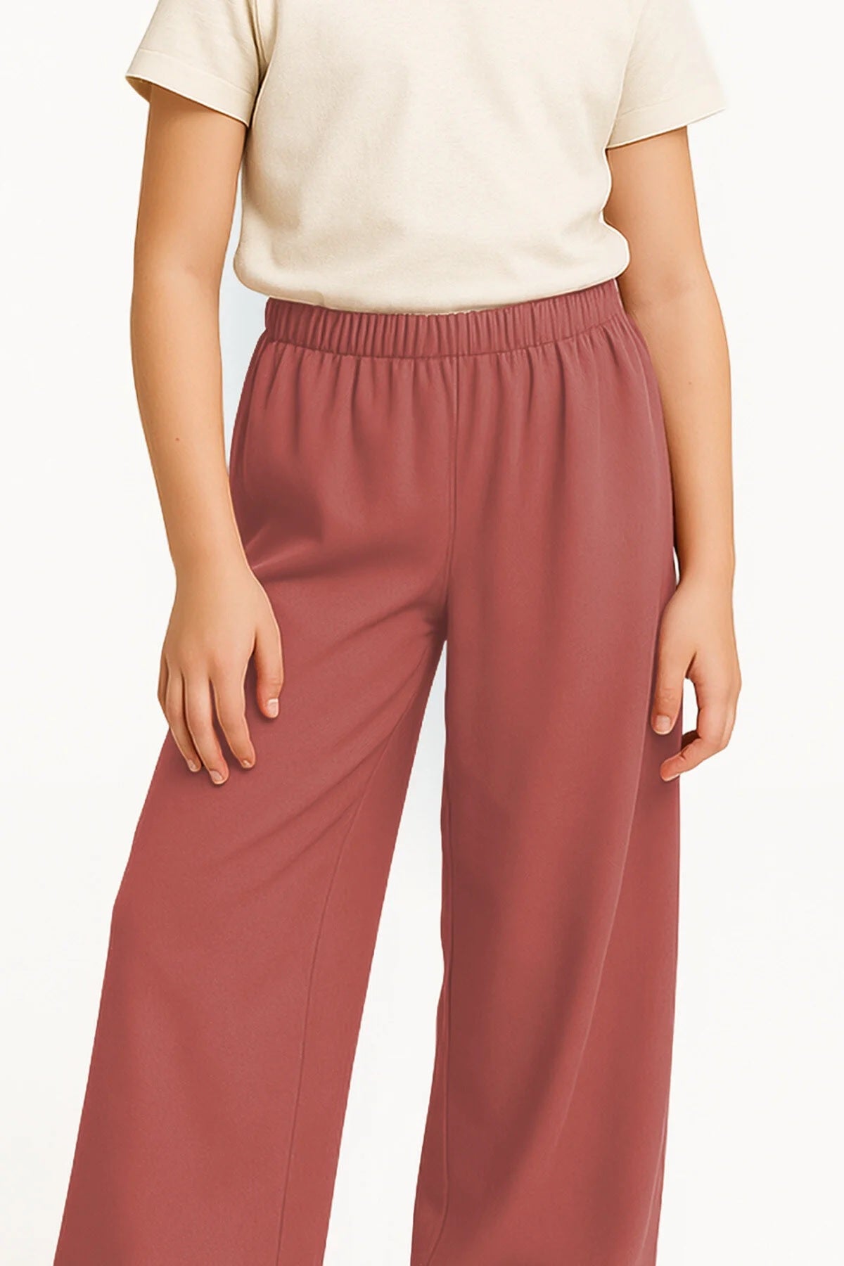 Kız Çocuk Geniş Paça Rahat Pantolon – Kiremit | Günlük & Modern Stil