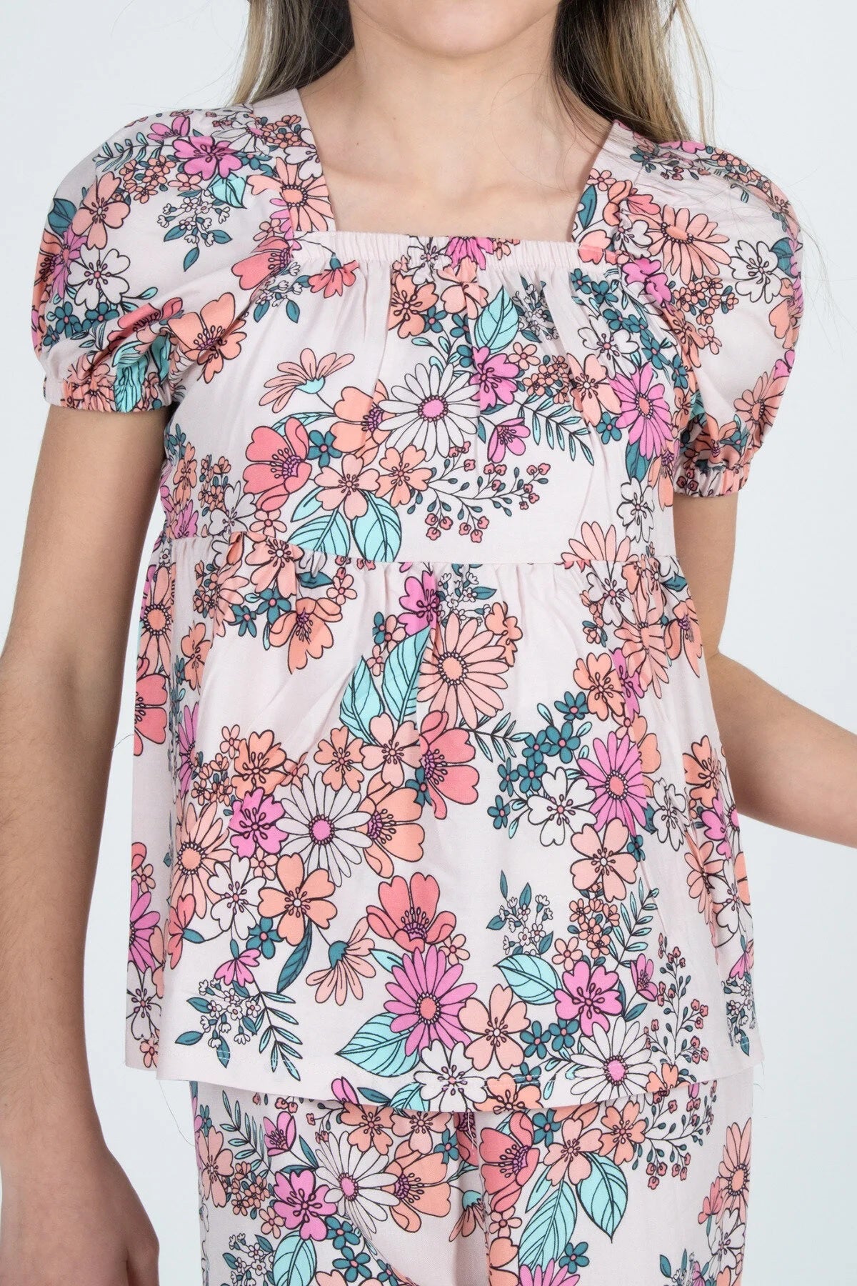 Kız Çocuk %100 Viskon Çiçek Desenli Alt Üst Takım – Yazlık & Hafif (2 Model: Pantolon / Şort)