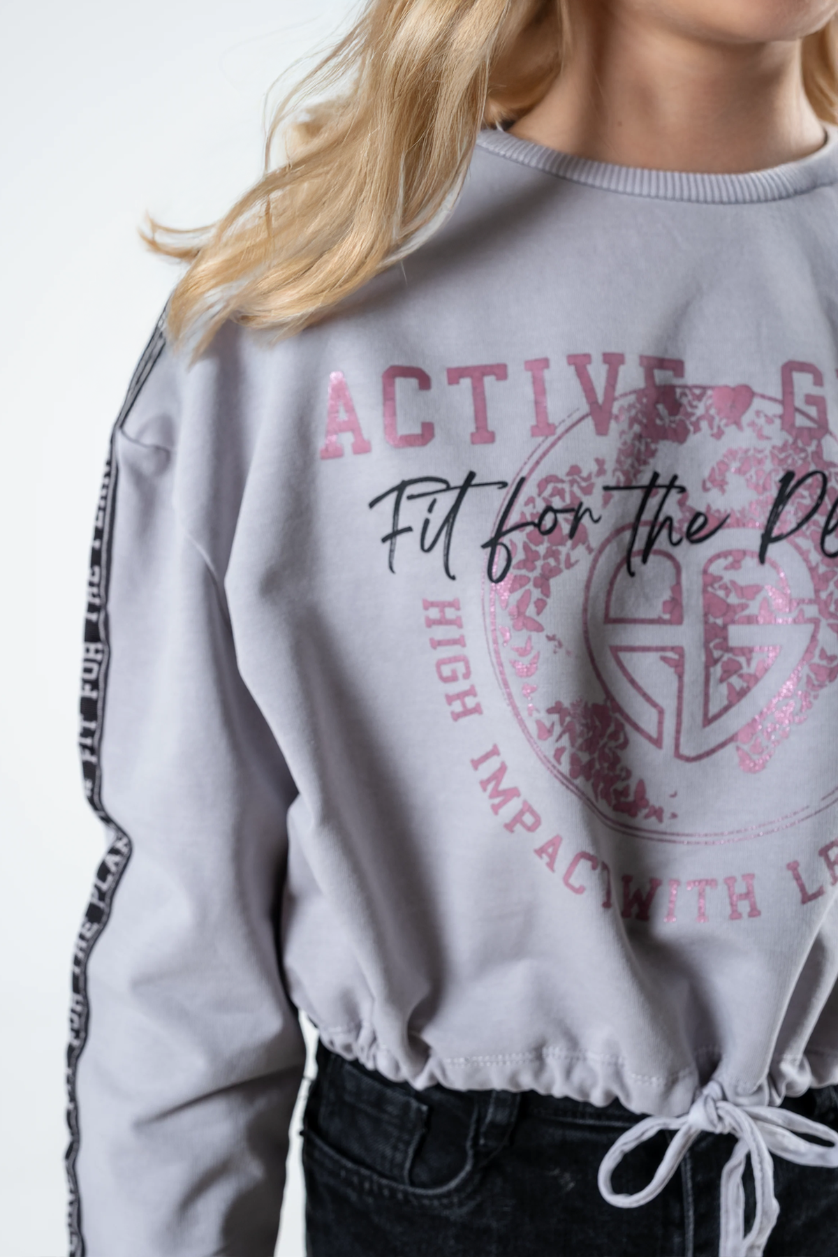 Kız Çocuk Baskılı Beli Büzgülü Uzun Kollu Sweatshirt – 4 Renk Seçeneği