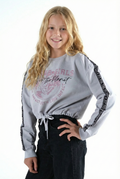 Kız Çocuk Baskılı Beli Büzgülü Uzun Kollu Sweatshirt – 4 Renk Seçeneği