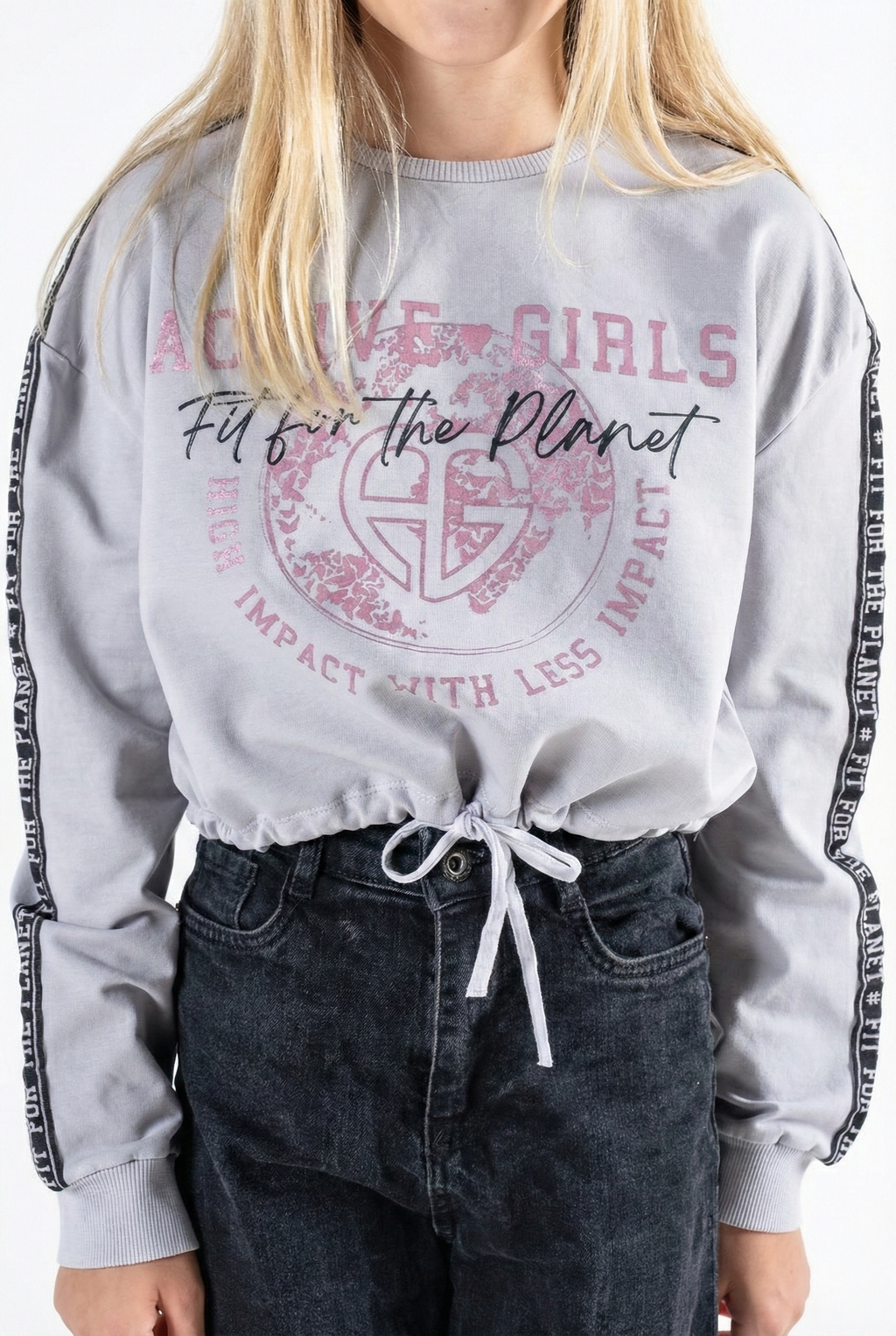 Kız Çocuk Baskılı Beli Büzgülü Uzun Kollu Sweatshirt – 4 Renk Seçeneği