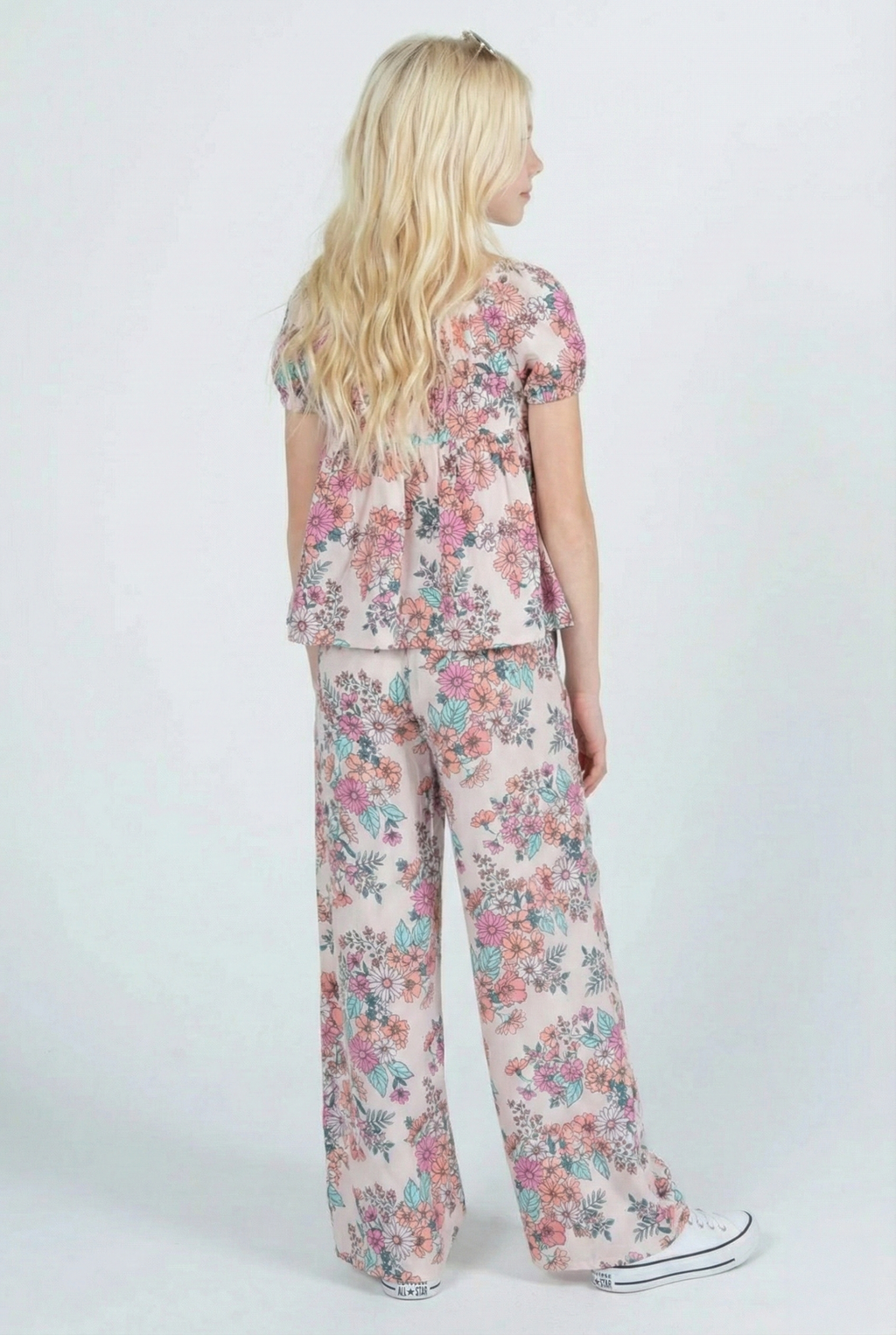 Kız Çocuk %100 Viskon Çiçek Desenli Alt Üst Takım – Yazlık & Hafif (2 Model: Pantolon / Şort)
