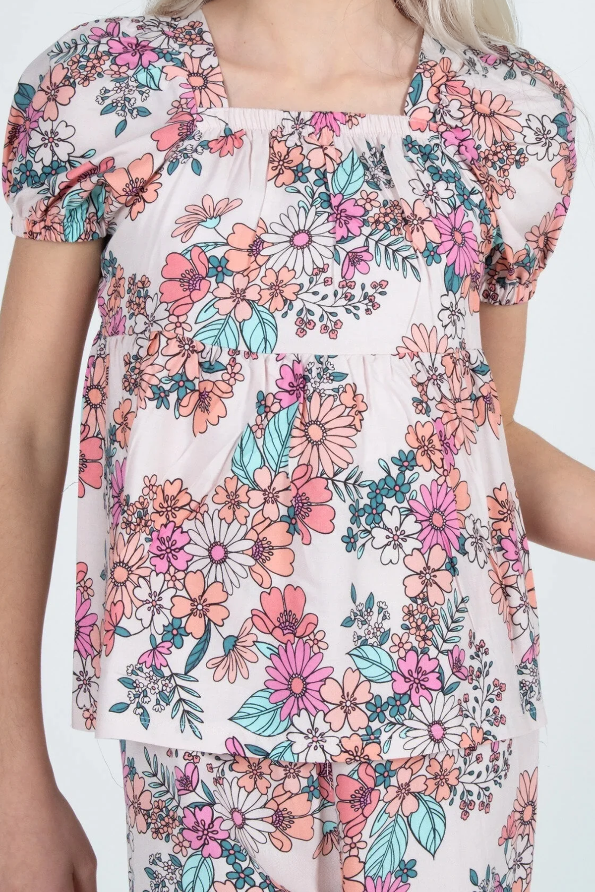 Kız Çocuk %100 Viskon Çiçek Desenli Alt Üst Takım – Yazlık & Hafif (2 Model: Pantolon / Şort)