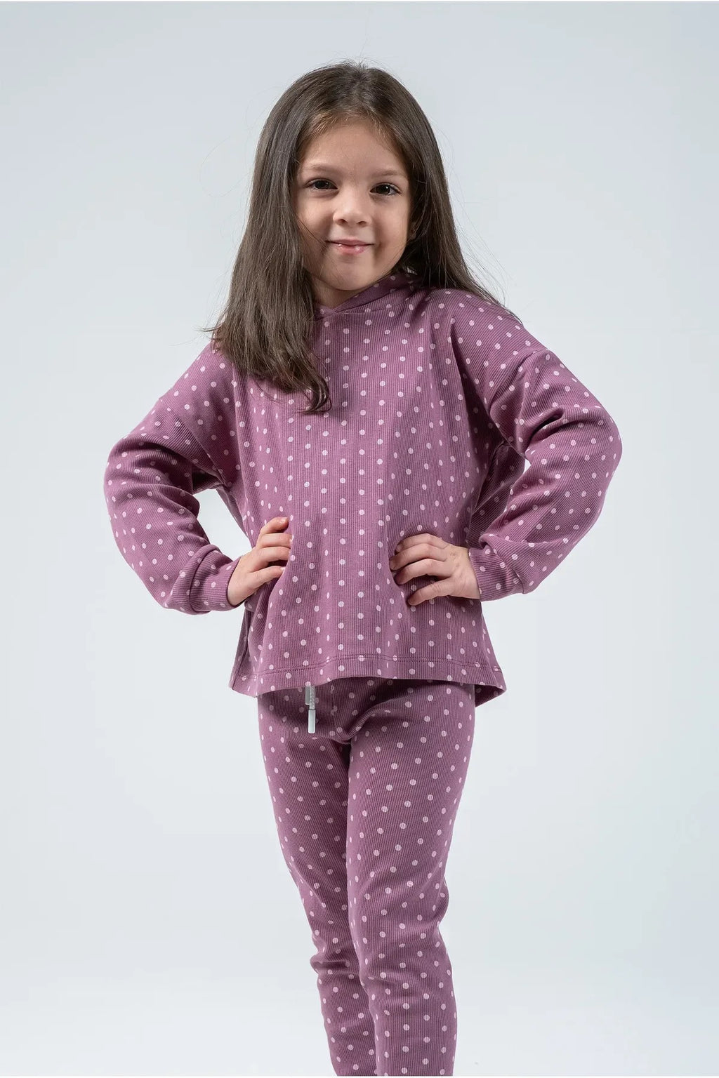 Kız Çocuk Puantiyeli Kapüşonlu Takım – 3 Renk Seçeneği